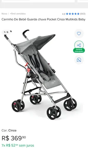 Carrinho de Bebê Pocket Multikids - Compacto, Leve e Ideal para Viagens