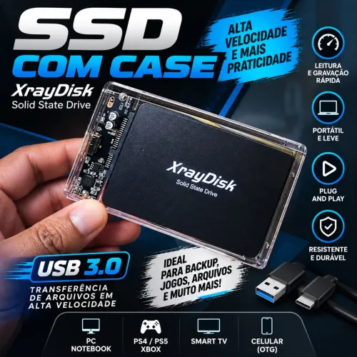 SSD Externo XrayDisk 256GB USB 3.0 + Case Transparente