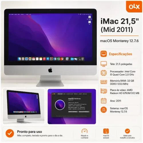 iMac 2011 - 21 polegadas - i5 - 32GB ram - SSD 500GB