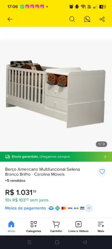 Berço 3 em 1 Branco com Cômoda e Trocador Embutido - Vira Cama | R$ 550,00