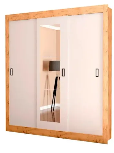 Guarda-roupa Casal com Espelho 3 Portas de Correr Araplac Melissa Glass