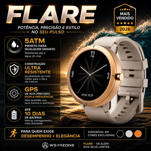 Smartwatch Flare Wearzone | GPS | 5ATM A prova d'Água do mar | Etc