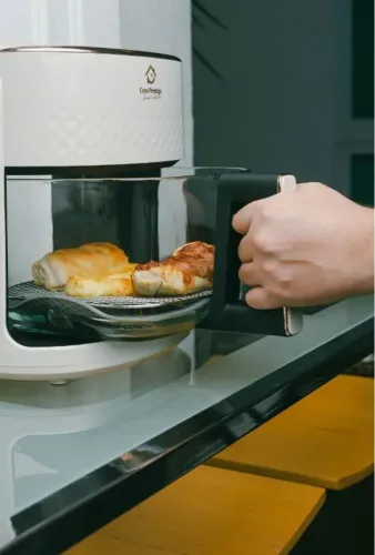 Fritadeira Air Fryer Digital 4,5l, cesta em vidro transparente.