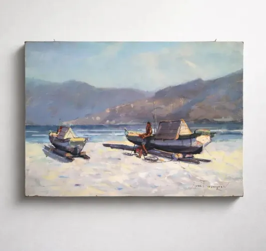 Quadro Barcos - Arraial do Cabo n° Q:789 - Augusto Rodrigues 1970<br>