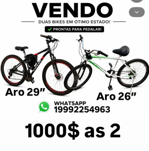 2 bicicletas Aro 29 e 26