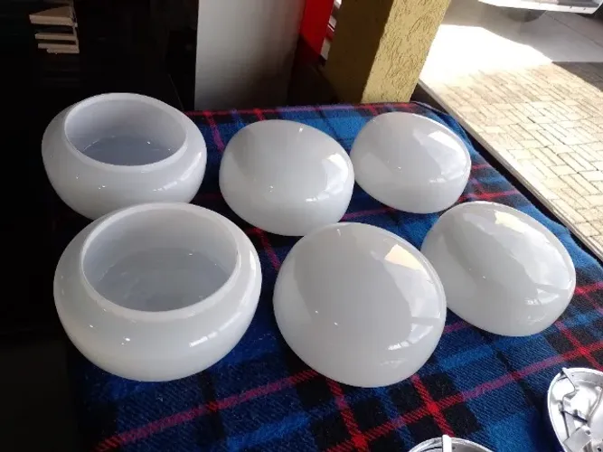 Seis luminaria globo leitoso com suporte bocal e fiação leia