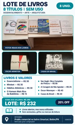 Lote de 8 livros sem uso - arte e desenvolvimento