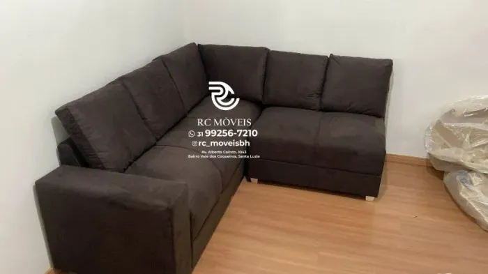 Sofá de Canto com Puff Suede macio D33 Confortável Direto da Fábrica