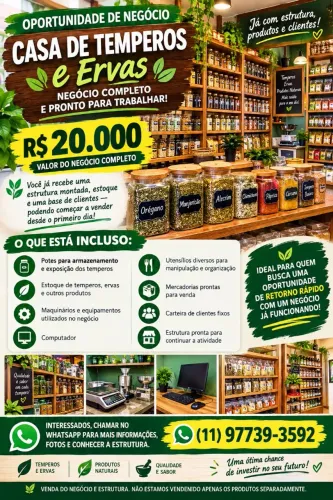 Oportunidade de empreender Loja de temperos e ervas.