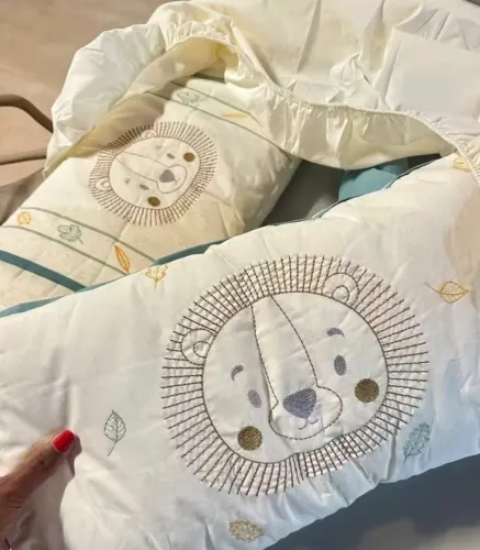 Vendo Kit Berço Menino Linho 8 Peças 100% Algodão Leãozinho!
