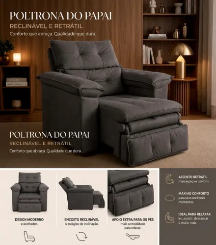 Poltrona Reclinável do Papai + Apoio para os Pés (NUNCA USADO)