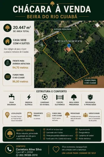 Linda Chácara à venda as margens do Rio Cuiabá, em Várzea Grande-MT.