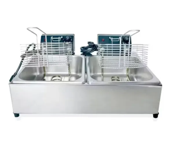 Fritadeira elétrica industrial 10 lts 2 cubas industrial aço inox