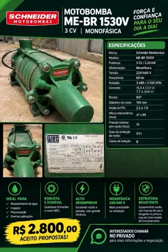 BOMBA D?ÁGUA SCHNEIDER MOTOBOMBAS 3 CV - MONOFÁSICA