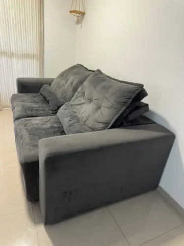 Sofá Retrátil e Reclinável Cinza Chumbo - Tecido Suede Veludo, Super Confortável
