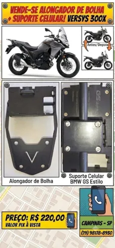 Alongador de bolha com suporte celular BMW GS KAWASAKI VERSYS300X