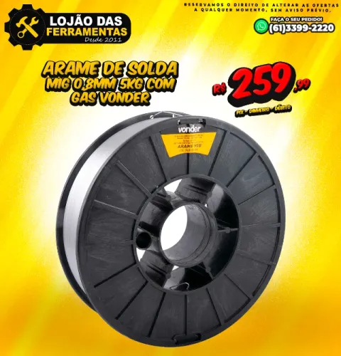 Arame de solda Mig 0,8mm 5kg Com Gás Vonder