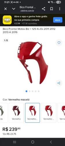 Bico Frontal Moto Biz + 125 Ks Es 2011 2012 2013 Á 2016<br>