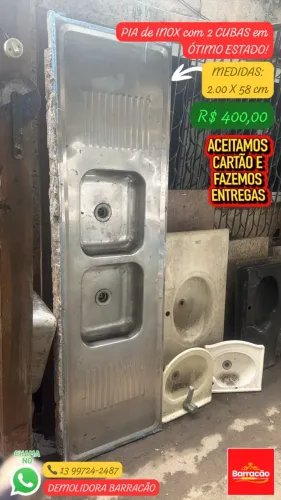 Pia de Inox 2 MT com 2 Cubas - Usado em ÓTIMO ESTADO!