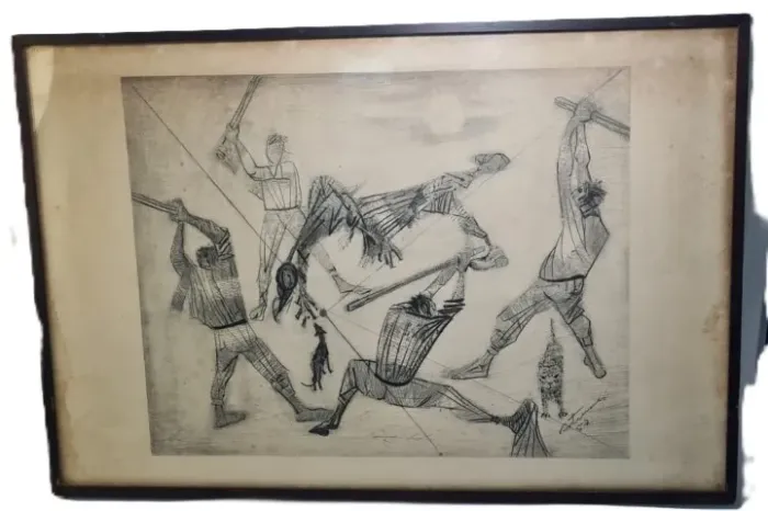  Malhando Judas (1957).Autor: Candido Portinari (1903-1962). Assinado na chapa e datado (1
