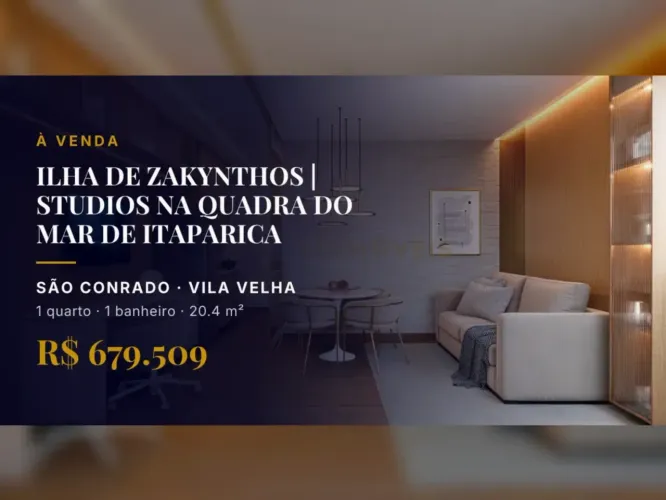 Exclusivo: Studio na quadra do mar em São Conrado, Vila Velha, com alto potencial de locaç
