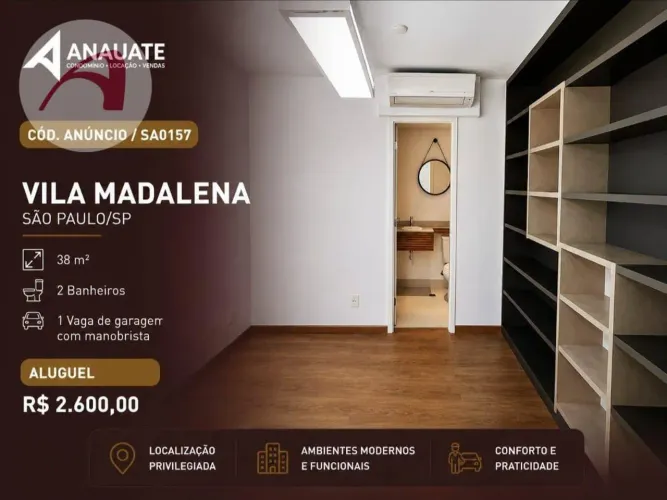 SALA/ESCRITÓRIO PARA LOCAÇÃO NA VILA MADALENA COM CUSTO INICIAL DE R$ 4.212,25