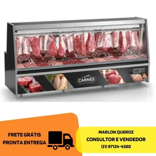 Balcão de Açougue Vidro Reto 3M Preto Gelopar
