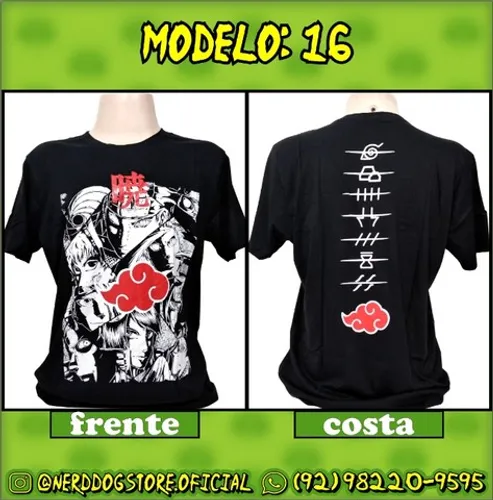 Camisa Akatsuki - NerdDog Store - Naruto Pain Nagato Konan Deidara Kisame Obito Kakuzo