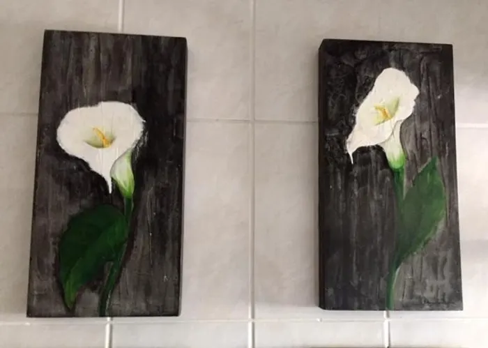 Par de Quadros Decorativos -Pintura em Óleo Sobre Tela - Copo de Leite