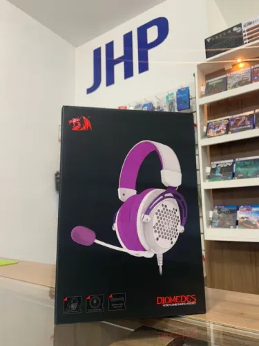 Headset Gamer Redragon Diomedes Branco com Roxo Novo | Parcela Sem Juros | Loja Curitiba