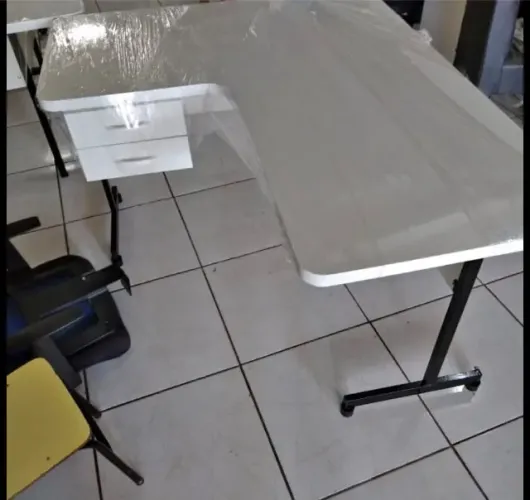 mesa L branca duas gavetas frete gratuito
