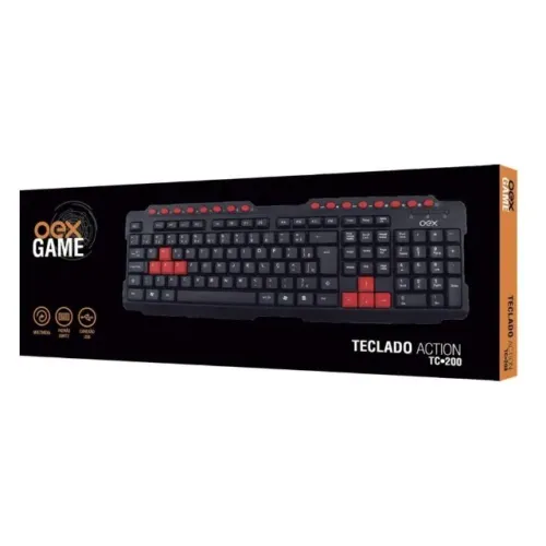 Teclado Gamer OEX Action TC200, USB, ABNT2, Preto E Vermelho