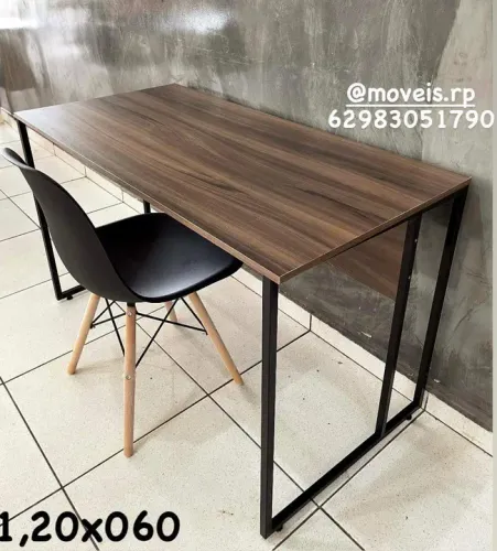 Mesa de Escritório 1,20x0,60 em Madeira e Metal Preto