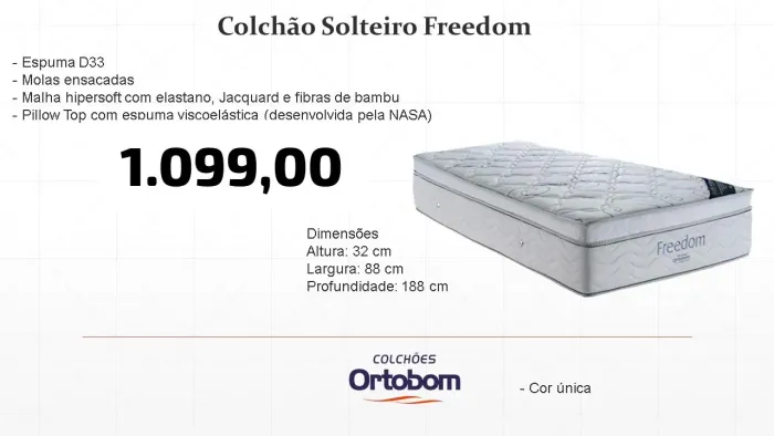 Colchão Solteiro Freedom Ortobom - FRETE GRÁTIS ENTREGA HOJE !!!