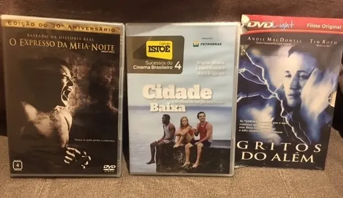 DVDs O Expresso da Meia-Noite, Gritos do Além e Cidade Baixa.