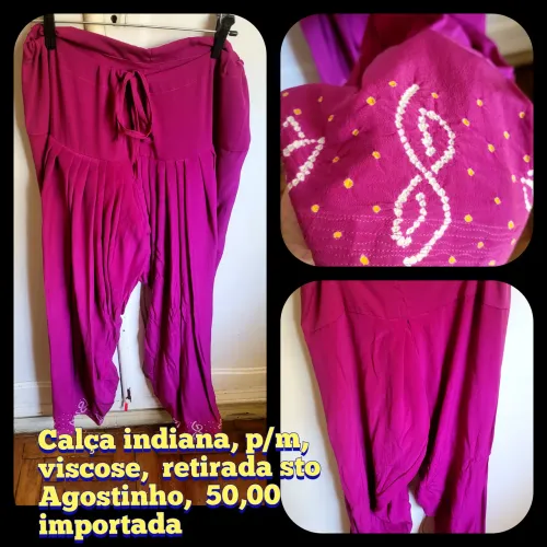 Calça indiana,cor uva, p/m importada