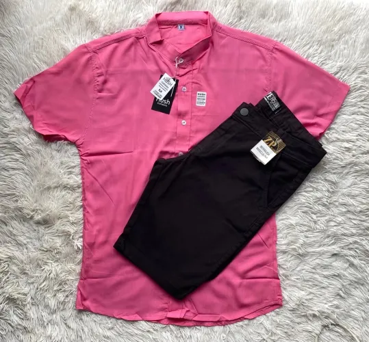 Kit Tam M40 Camisa Rosa e Bermuda Preta