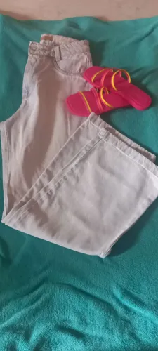 Calça jeans boca larga, jeans grosso 
