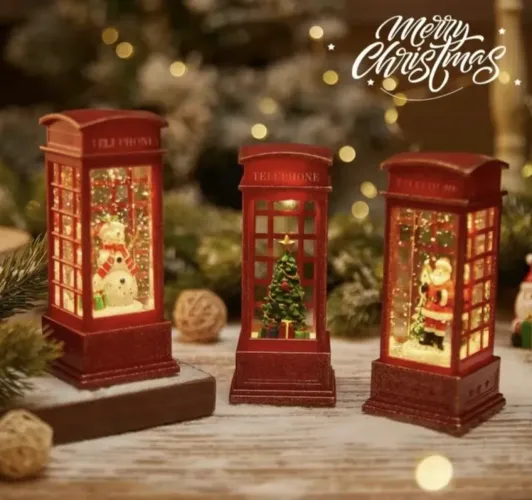 Brinquedo Luz Led De Natal Cabine Telefônica Vintage Vermelha De Natal Luminosa