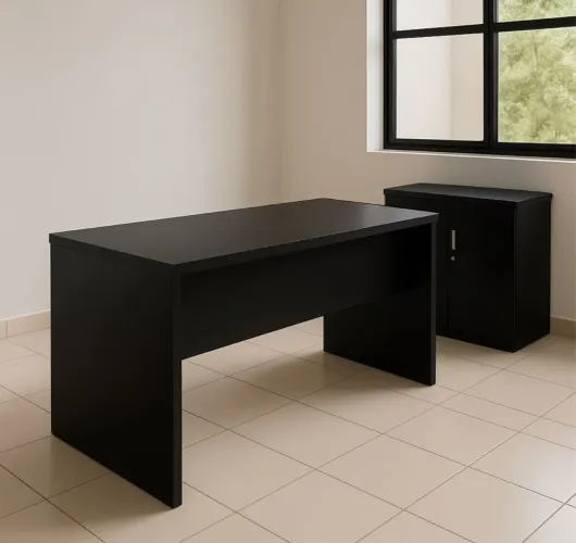 Combo de Escritório Preto com Mesa e Armário - LOJA IKONMIXOFFICE 