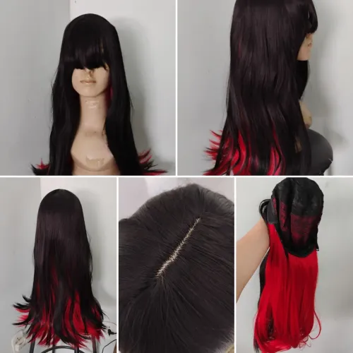 Peruca preta e vermelha visuais cosplay