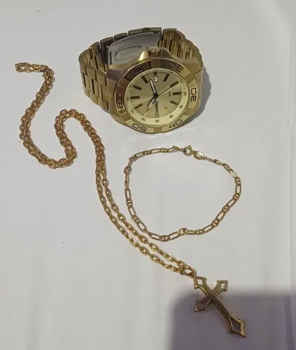 Cordão romanel masculino e relógio,pulseiras
