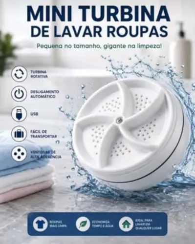 Mini Turbina Portátil para Lavar Roupas USB - Lavadora Compacta para Peças Pequenas