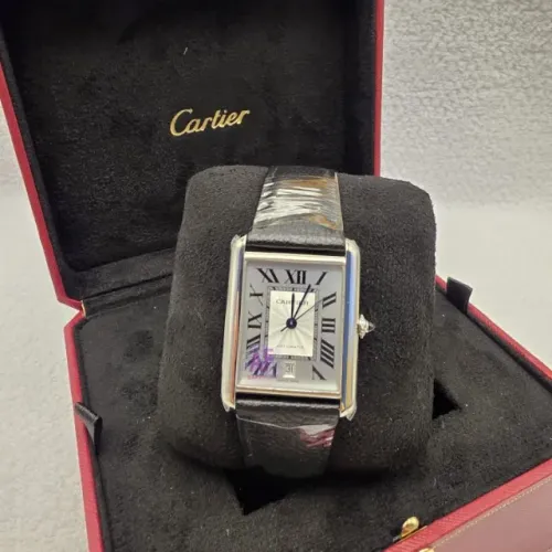 Relógio Cartier Tank Super - Masculino Pulseira Couro 2 Pulseiras Caixa