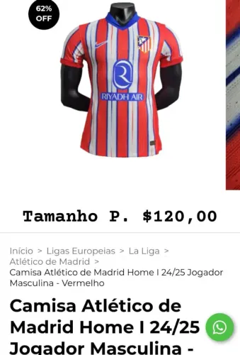Camisa Atlético de Madrid tamanho P