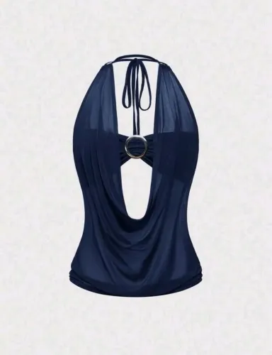 Blusa tule com top azul marinho