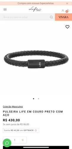 Pulseira life vivara couro preto