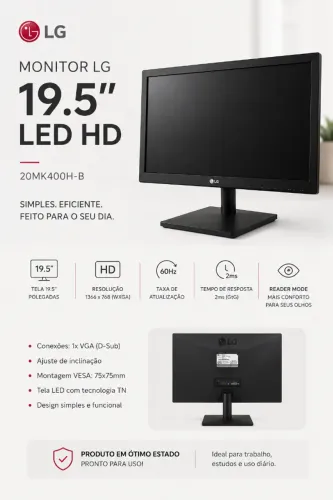 MONITOR LG 19,5? LED HD ? 20MK400H-B