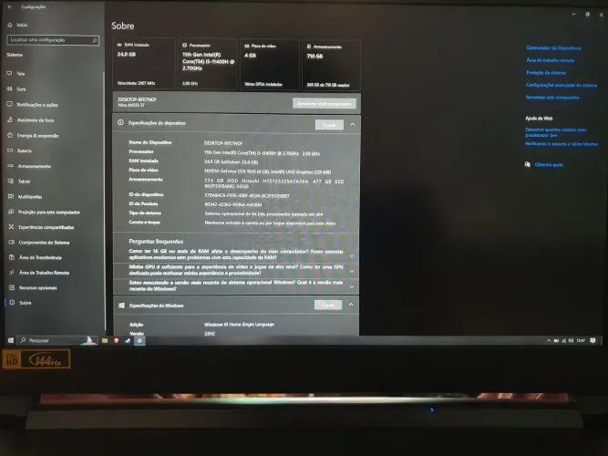 Notebook gamer Acer Nitro 5 AN515-57 ? GTX 1650 4 GB | 24 GB RAM | 710 GB