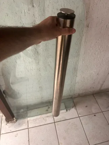 Mesa vidro temperado com pé em inox escritório 